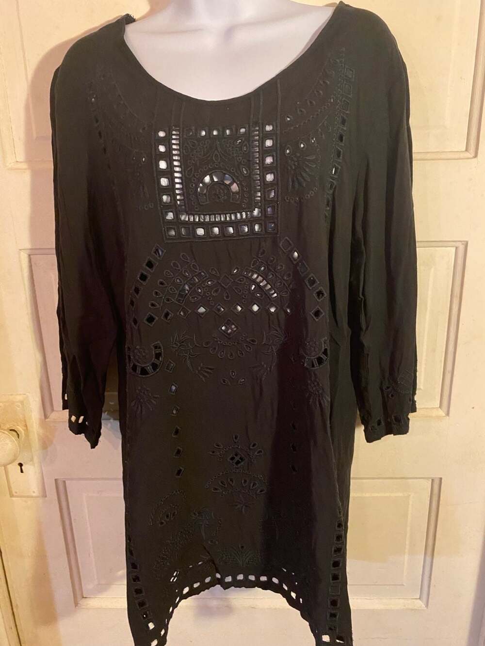 Solitaire Swim Black Embroidered Cover-Up Tunic Dress